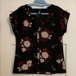 Bobeau Black Floral Blouse